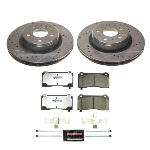 2017-2021 Tesla 3 Front Z26 Street Warrior Brake Upgrade Kit - Heavy Duty Drilled and Slotted Rotors with Carbon-Fiber Ceramic Pads - Premium Replacement