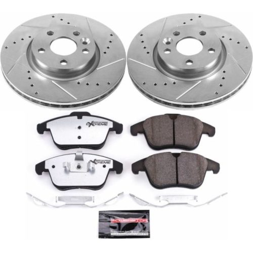 2015 Volvo S60, 2008-2012 Volvo XC70 Heavy-Duty Drilled and Slotted Brake Rotor and Carbon-Fiber Ceramic Brake Pads - Premium Replacement