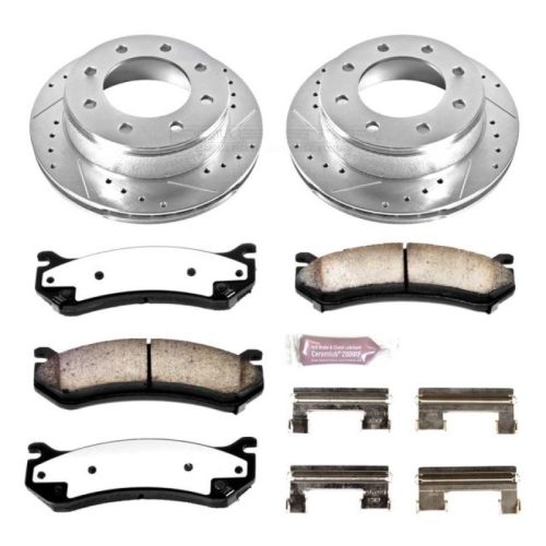 2006-2007 Chevrolet Silverado 1500 HD & GMC Sierra 1500 HD Rear Z36 Truck & Tow Brake Upgrade Kit - Heavy-Duty Drilled & Slotted Rotors with Carbon-Fiber Ceramic Pads - Premium Replacement