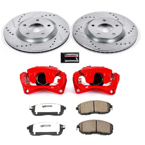 2007-2012 Nissan Sentra Front Z26 Street Warrior Brake Upgrade Kit with Drilled & Slotted Rotors, Carbon-Fiber Ceramic Pads, Powder Coated Calipers - Premium Replacement