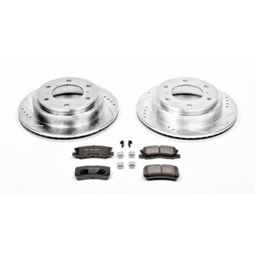 2001-2006 Mitsubishi Montero Rear Z23 Evolution Sport Brake Upgrade Kit - Heavy-Duty Drilled & Slotted Rotors with Carbon-Fiber Ceramic Pads - Premium Replacement
