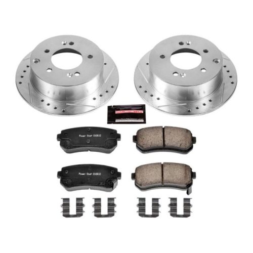 2010-2012 Kia Forte Rear Z23 Evolution Sport Brake Kit with Drilled & Slotted Rotors and Carbon-Fiber Ceramic Pads - Premium Replacement