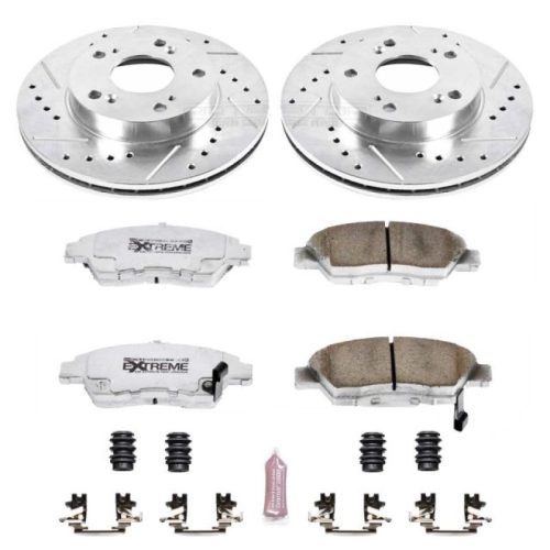 2002-2006 Honda Civic & Acura RSX Front Z26 Street Warrior Brake Upgrade Kit - Heavy-Duty Drilled & Slotted Rotors with Carbon-Fiber Ceramic Pads - Premium Replacement