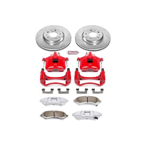 2003-2004 Cadillac Seville Front Z26 Street Warrior Brake Upgrade Kit with Drilled & Slotted Rotors, Carbon-Fiber Ceramic Pads, Powder Coated Calipers - Premium Replacement