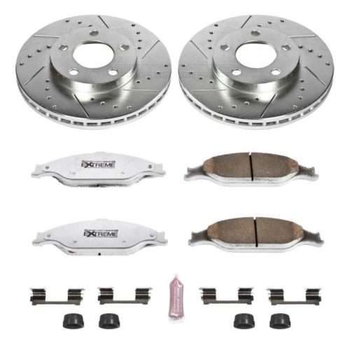 2000-2004 Ford Mustang Front Z26 Street Warrior Brake Upgrade Kit - Heavy-Duty Drilled & Slotted Rotors with Carbon-Fiber Ceramic Pads - Premium Replacement