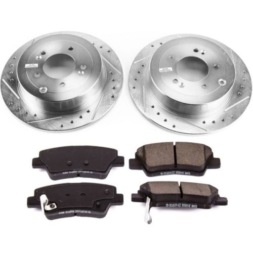 2016-2017 Hyundai Tucson Rear Heavy-Duty Drilled and Slotted Brake Rotor and Carbon-Fiber Ceramic Brake Pads Upgrade - Premium Replacement