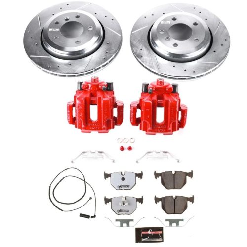 2006 BMW 330Ci Rear Brake Upgrade Kit with Drilled & Slotted Rotors and Carbon-Fiber Ceramic Pads - Heavy-Duty Performance Brake System with Powder Coated Calipers - Premium Replacement
