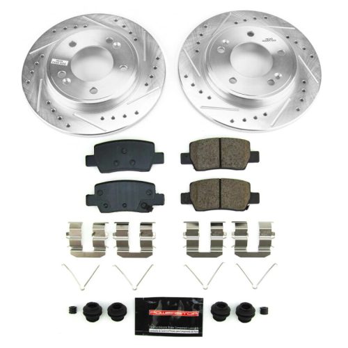 2021-2023 Hyundai Elantra Rear Z23 Evolution Sport Brake Upgrade Kit with Drilled & Slotted Rotors and Carbon-Fiber Ceramic Pads - Premium Replacement