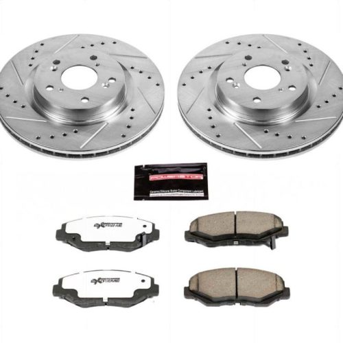 2012-2015 Honda CR-V Front Z26 Street Warrior Brake Upgrade Kit - Heavy-Duty Drilled & Slotted Rotors with Carbon-Fiber Ceramic Pads - Premium Replacement