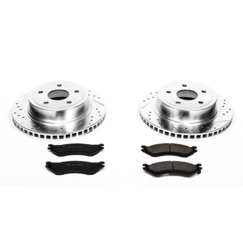 2004-2006 Dodge Ram 1500 Rear Heavy-Duty Drilled and Slotted Brake Rotors with Carbon-Fiber Ceramic Pads - Premium Replacement