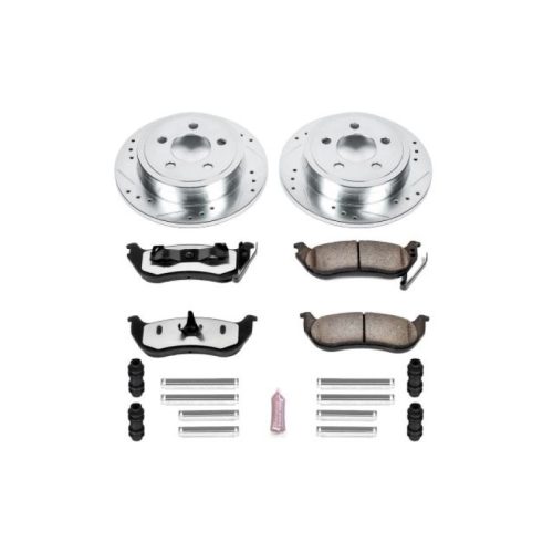 2005-2007 Jeep Liberty Rear PowerStop Z36 Truck & Tow Brake Upgrade Kit - Heavy-Duty Drilled & Slotted Rotors with Carbon-Fiber Ceramic Pads - Premium Replacement