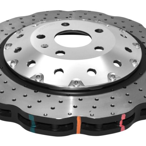 DBA 5000 Series Drilled Front Brake Rotor for Audi RS-3 2015+ - High-Performance Two-Piece Replacement Rotor with Aluminum Hat and High Carbon Iron Ring - Image 2