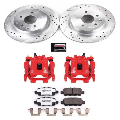 2018-2019 Nissan Maxima Rear Z26 Street Warrior Brake Upgrade Kit with Drilled & Slotted Rotors, Carbon-Fiber Ceramic Pads, Powder Coated Calipers - Premium Replacement