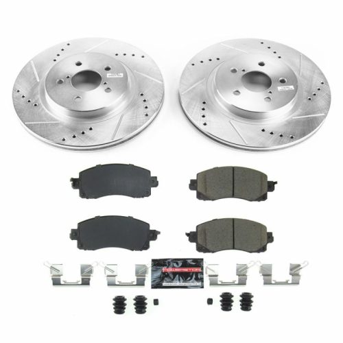 2017-2019 Subaru Impreza Front Brake Rotor and Carbon-Fiber Ceramic Pad Upgrade - Heavy-Duty Drilled & Slotted Performance Replacement by PowerStop Part K7892
