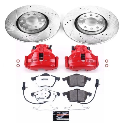 1998-1999 Audi A6 Front Brake Upgrade Kit with Drilled & Slotted Rotors, Carbon-Fiber Ceramic Pads, Powder Coated Calipers - Premium Replacement