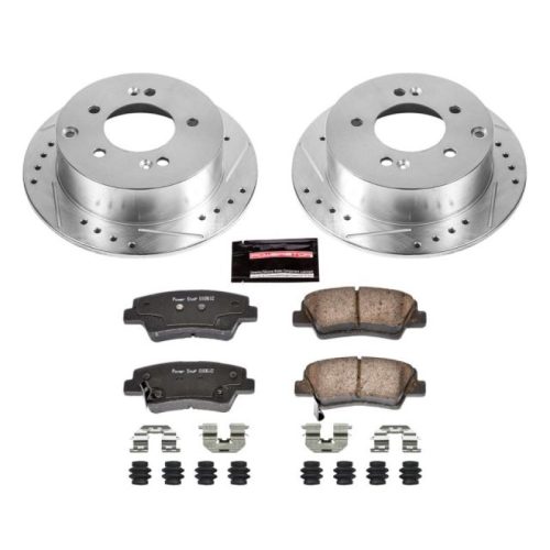 2010-2013 Kia Soul Rear Brake Rotor and Carbon-Fiber Ceramic Brake Pad Assembly - Heavy-Duty Drilled & Slotted Upgrade by PowerStop Part K5916