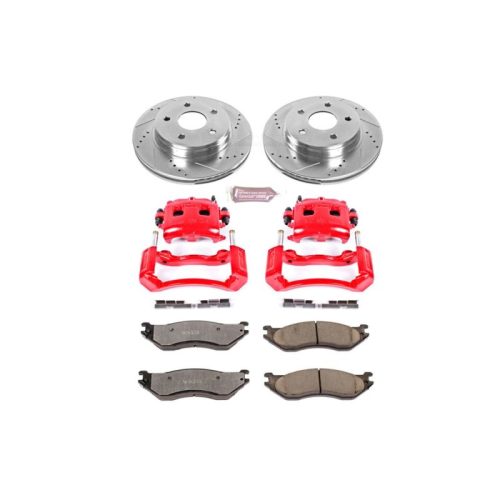 2002 Dodge Ram 1500 Front Heavy-Duty Drilled & Slotted Rotor and Ceramic Brake Pad Assembly - Premium Replacement