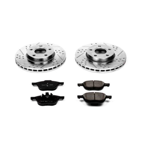 2004-2018 Volvo S40 & C30 Heavy-Duty Drilled & Slotted Brake Rotor and Carbon-Fiber Ceramic Brake Pads - Premium Replacement