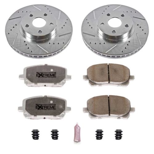 2003-2008 Toyota Corolla / Pontiac Vibe Front Z26 Street Warrior Brake Upgrade Kit - Heavy-Duty Drilled & Slotted Rotors with Carbon-Fiber Ceramic Pads - Premium Replacement