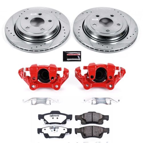 2011-2014 Jeep Grand Cherokee Rear Z36 Truck & Tow Brake Upgrade Kit with Drilled & Slotted Rotors and Powder Coated Calipers - Heavy-Duty Performance Brake System