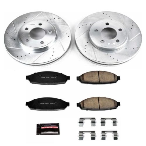 2003-2005 Ford Crown Victoria Front Z23 Evolution Sport Brake Upgrade Kit - Heavy Duty Drilled & Slotted Rotor with Carbon-Fiber Ceramic Pads - Premium Replacement