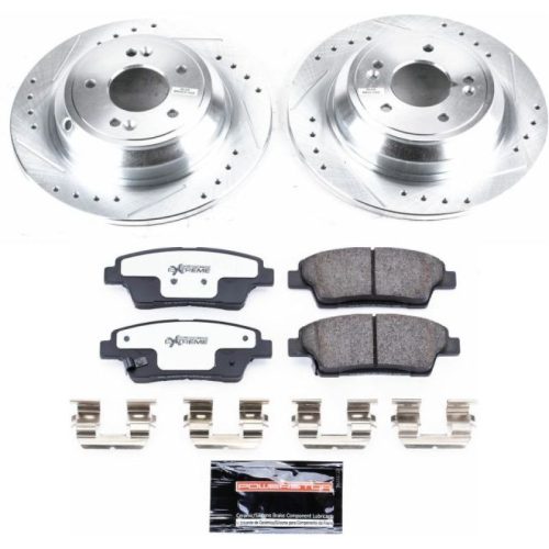 2010-2017 Hyundai Genesis G80 Rear PowerStop Z26 Street Warrior Brake Upgrade Kit - Heavy Duty Drilled and Slotted Rotor with Carbon-Fiber Ceramic Brake Pads - Premium Replacement