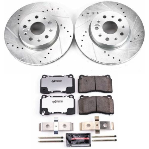 2014-2016 Cadillac CTS & 2016 Chevrolet Camaro Z26 Street Warrior Brake Upgrade Kit - Heavy-Duty Drilled & Slotted Rotors with Carbon-Fiber Ceramic Pads - Premium Replacement