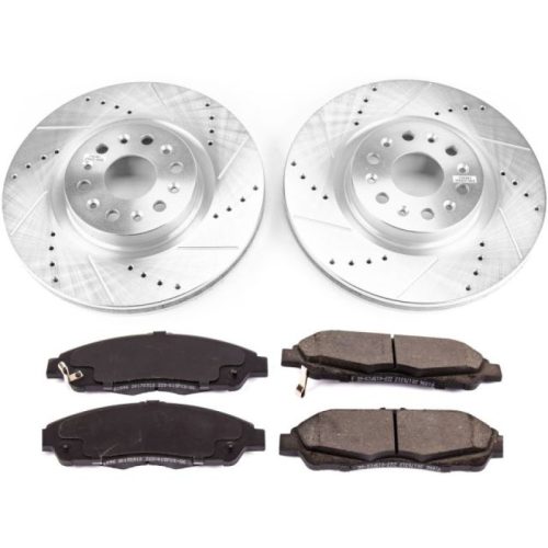 2017-2018 Buick Enclave & Cadillac XT5 Front Brake Upgrade Kit with Drilled & Slotted Rotors and Carbon-Fiber Ceramic Pads - Premium Replacement