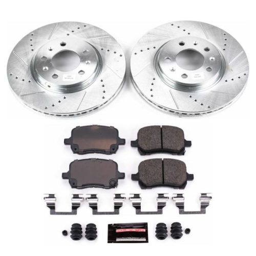2006-2010 Pontiac Solstice & 2007-2010 Saturn Sky Front Heavy-Duty Drilled & Slotted Brake Rotor and Carbon-Fiber Ceramic Brake Pad Assembly - Premium Replacement