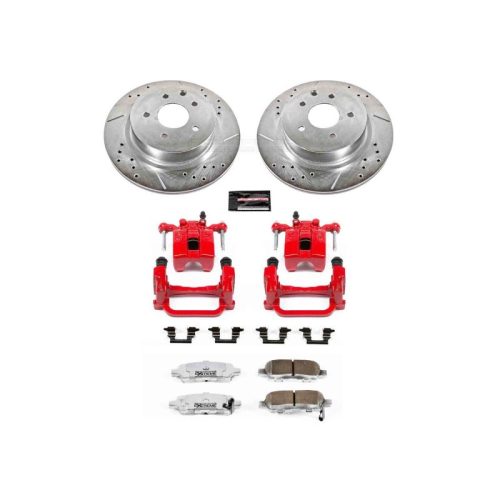2006-2009 Nissan 350Z & Infiniti G35 Heavy-Duty Brake Upgrade Kit with Drilled & Slotted Rotors, Carbon-Fiber Ceramic Pads, Powder Coated Calipers - Premium Replacement