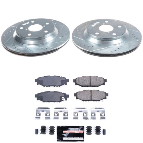 2024 Subaru Impreza Rear Z23 Evolution Sport Brake Upgrade Kit - Premium Heavy-Duty Drilled & Slotted Rotors with Carbon-Fiber Ceramic Brake Pads and Hardware