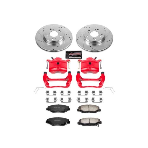 2013-2017 Honda Accord, 2013-2014 Honda Fit, 2013-2016 Honda Accord Front Z36 Truck & Tow Brake Upgrade Kit with Drilled & Slotted Rotors, Carbon-Fiber Ceramic Pads, Powder Coated Calipers - Premium Replacement