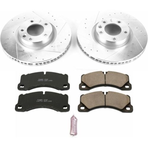 2011-2015 Volkswagen Touareg & 2011-2012 Porsche Cayenne Front Z23 Evolution Sport Brake Upgrade Kit - Heavy Duty Drilled & Slotted Rotors with Carbon-Fiber Ceramic Pads