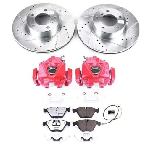 2013-2015 BMW X1 Front Z26 Street Warrior Brake Upgrade Kit with Drilled & Slotted Rotors, Carbon-Fiber Ceramic Pads, Powder Coated Calipers - Premium Replacement