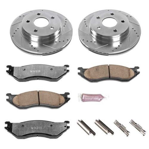 2002-2006 Dodge Ram 1500 & Durango Heavy-Duty Front Brake Upgrade Kit - PowerStop K2165-36 with Drilled and Slotted Rotors, Carbon-Fiber Ceramic Brake Pads - Premium Replacement