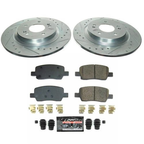 2021-2022 Kia Sorento & Hyundai Santa Fe Rear PowerStop Z23 Evolution Sport Brake Upgrade Kit - Heavy-Duty Drilled & Slotted Rotors with Carbon-Fiber Ceramic Pads, Hardware & Noise Reduction Features - Premium Replacement
