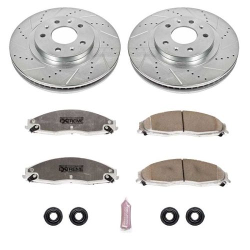 2003-2007 Cadillac CTS Front Z26 Street Warrior Brake Upgrade Kit - Heavy-Duty Drilled & Slotted Rotors with Carbon-Fiber Ceramic Pads for Performance and Towing - Premium Replacement