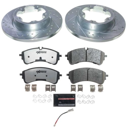 2022-2024 Ford E-Transit Rear PowerStop Z36 Truck & Tow Brake Kit - Heavy-Duty Drilled & Slotted Rotor and Carbon-Fiber Ceramic Brake Pads - Premium Replacement