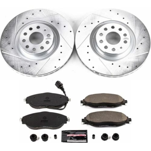 2012-2016 Volkswagen CC, 2015-2016 Volkswagen GTI & 2013-2015 Audi S3 Heavy-Duty Drilled & Slotted Brake Rotor and Carbon-Fiber Ceramic Brake Pad Upgrade - Premium Replacement