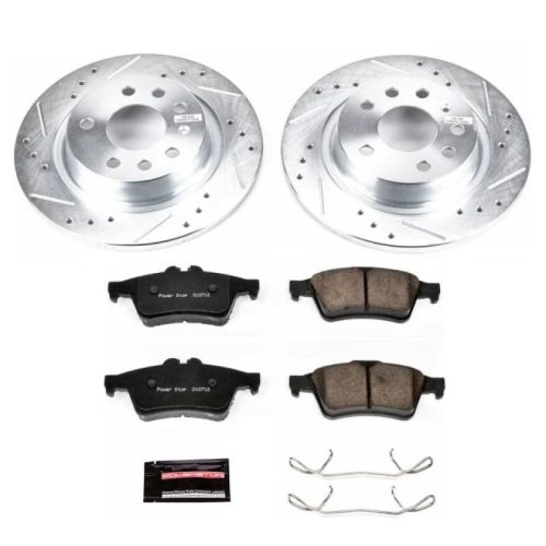 2003-2011 Saab 9-3 Rear Z23 Evolution Sport Brake Upgrade Kit - Heavy-Duty Drilled & Slotted Rotors with Carbon-Fiber Ceramic Pads - Premium Replacement