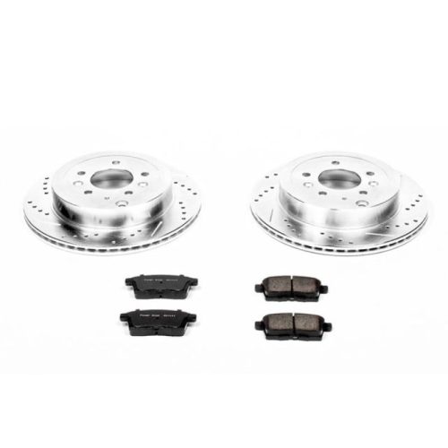 2007-2010 Mazda CX-7 Rear Z23 Evolution Sport Brake Upgrade Kit with Drilled & Slotted Rotors and Carbon-Fiber Ceramic Pads - Premium Replacement