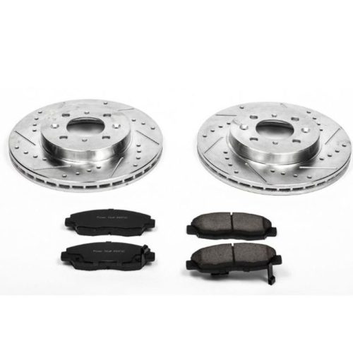 2000-2005 Honda Civic Front Z23 Evolution Sport Brake Upgrade Kit - Heavy Duty Drilled & Slotted Rotors with Carbon-Fiber Ceramic Pads - Premium Replacement