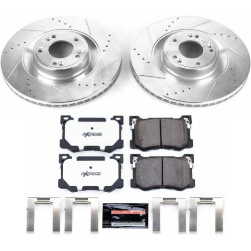 2015-2017 Hyundai Genesis & Kia K900 Front Z26 Street Warrior Brake Upgrade Kit - Heavy-Duty Drilled & Slotted Rotor with Carbon-Fiber Ceramic Pads - Premium Replacement