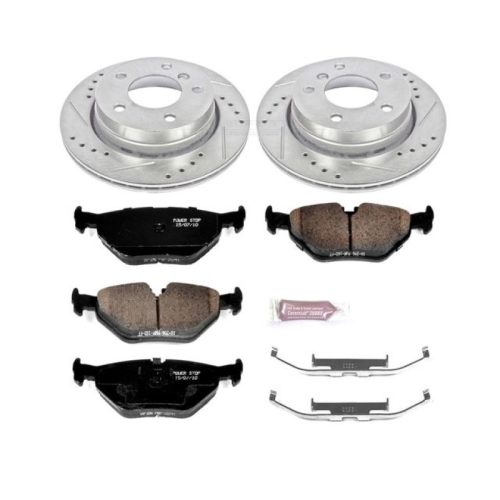 1996-1999 BMW 3 Series Rear Heavy-Duty Drilled & Slotted Brake Rotor with Carbon-Fiber Ceramic Pads - Premium Replacement