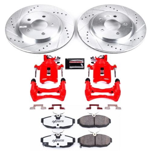 2012 Ford Mustang Rear Z26 Street Warrior Brake Upgrade Kit with Drilled & Slotted Rotors, Carbon-Fiber Ceramic Pads & Powder Coated Calipers - Premium Replacement