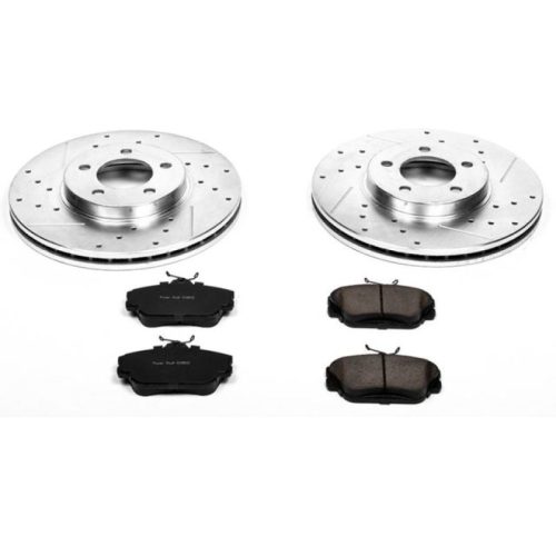 1996-2001 Lincoln Continental, 1996-2001 Ford Taurus Front Z23 Evolution Sport Brake Upgrade Kit - Heavy Duty Drilled & Slotted Rotor and Carbon-Fiber Ceramic Brake Pads for Reliable Towing and Daily Driving - Premium Replacement