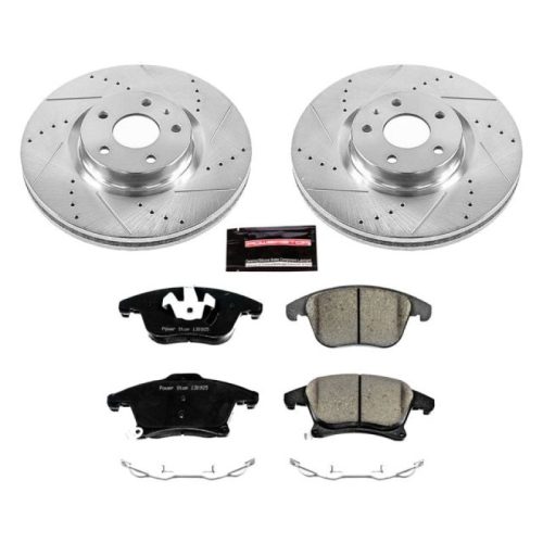 2013-2017 Ford Fusion & Lincoln MKZ Front Z23 Evolution Sport Brake Upgrade Kit - Heavy-Duty Drilled & Slotted Rotors with Carbon-Fiber Ceramic Pads - Premium Replacement