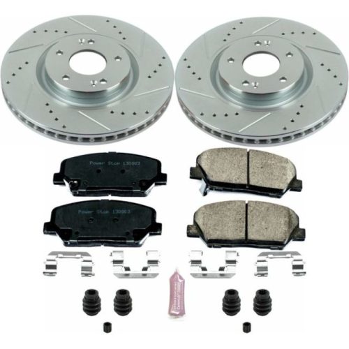 2011-2015 Kia Optima Front Brake Performance Upgrade with Drilled & Slotted Rotors and Carbon-Fiber Ceramic Pads - Premium Replacement