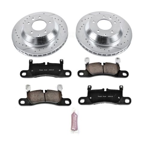 2011-2014 Volkswagen Touareg Rear PowerStop Z23 Evolution Sport Brake Assembly with Drilled & Slotted Rotors and Carbon-Fiber Ceramic Pads - Premium Replacement