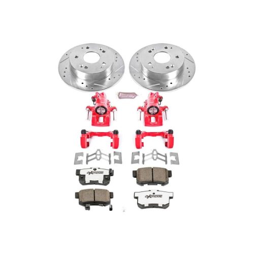2002-2005 Acura RSX Rear PowerStop Z26 Street Warrior Brake Upgrade Kit with Drilled & Slotted Rotors, Carbon-Fiber Ceramic Pads, Powder Coated Calipers - Premium Replacement